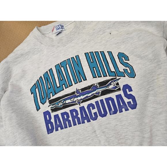 VTG 90s Jerzees Super Sweats BARRACUDAS Graphic Gray Sweatshirt Large USA Made - Picture 2 of 9